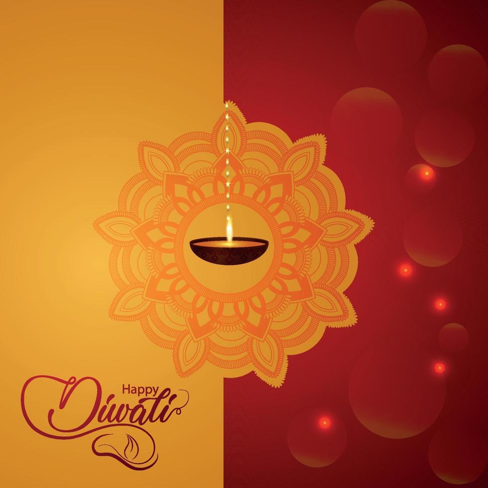 feliz festival indiano de diwali com ilustração vetorial de diwali diya e flor de guirlanda vetor