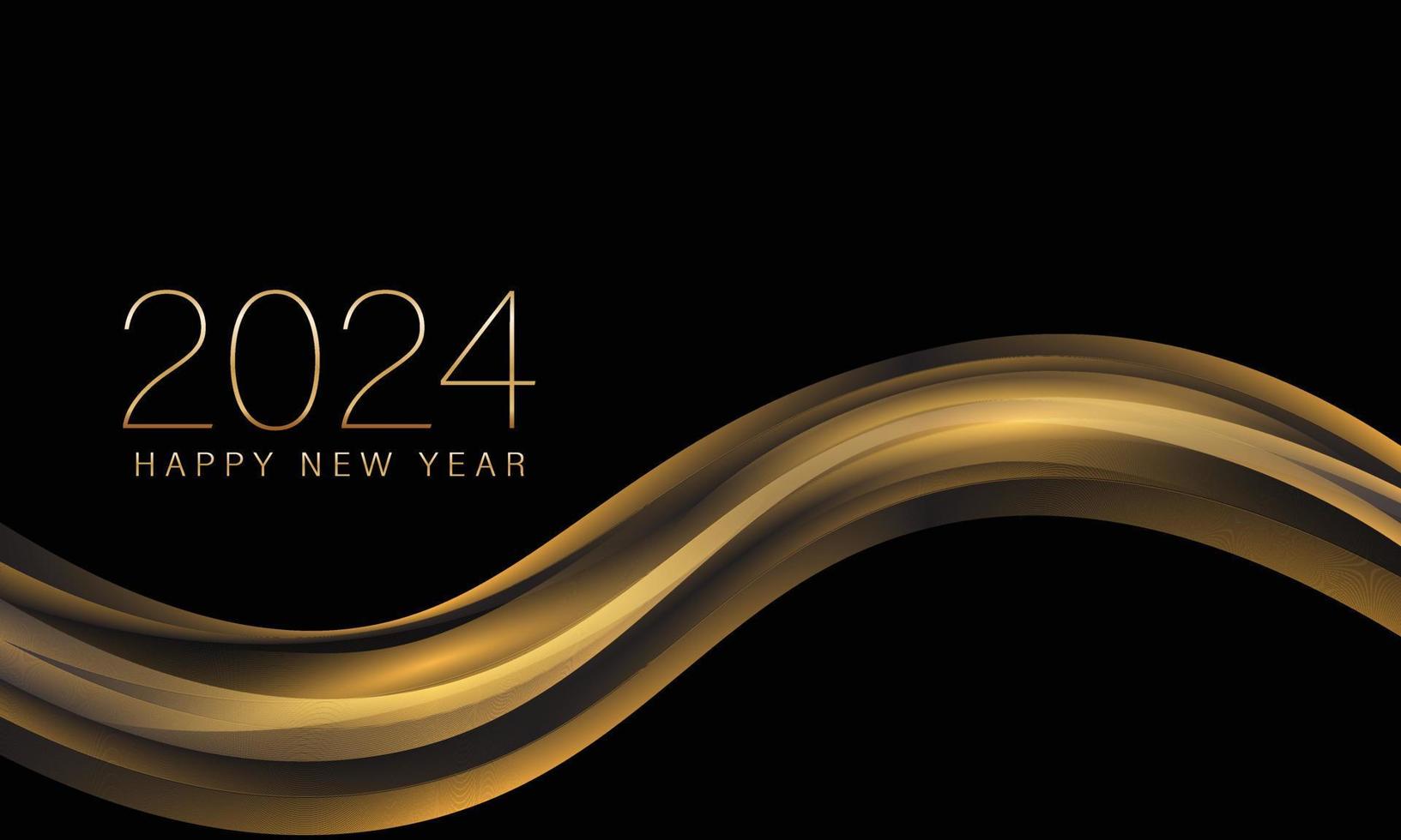 2024 Novo ano com abstrato brilhante cor ouro onda Projeto elemento e brilhar efeito em Sombrio fundo. para calendário, poster Projeto vetor