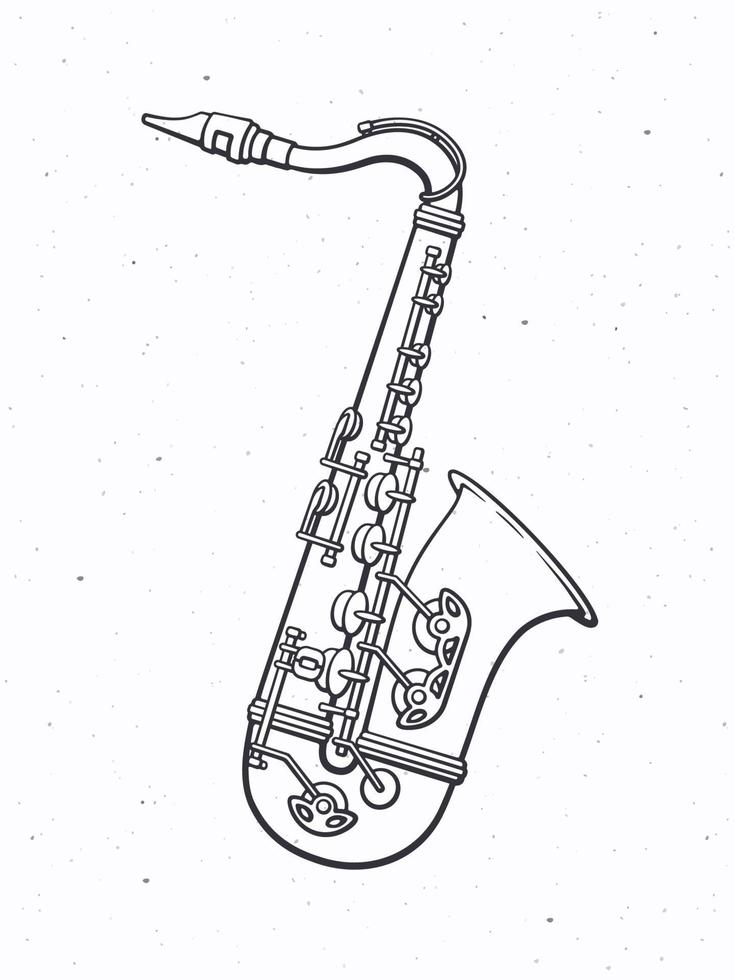mão desenhado rabisco do clássico música vento instrumento saxofone vetor