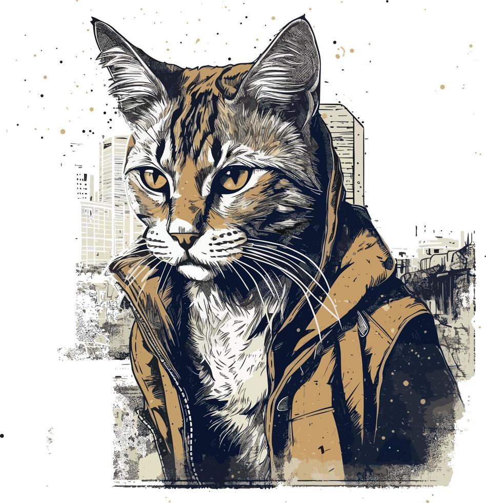 urbano cidade gato animal vetor Projeto para impressão