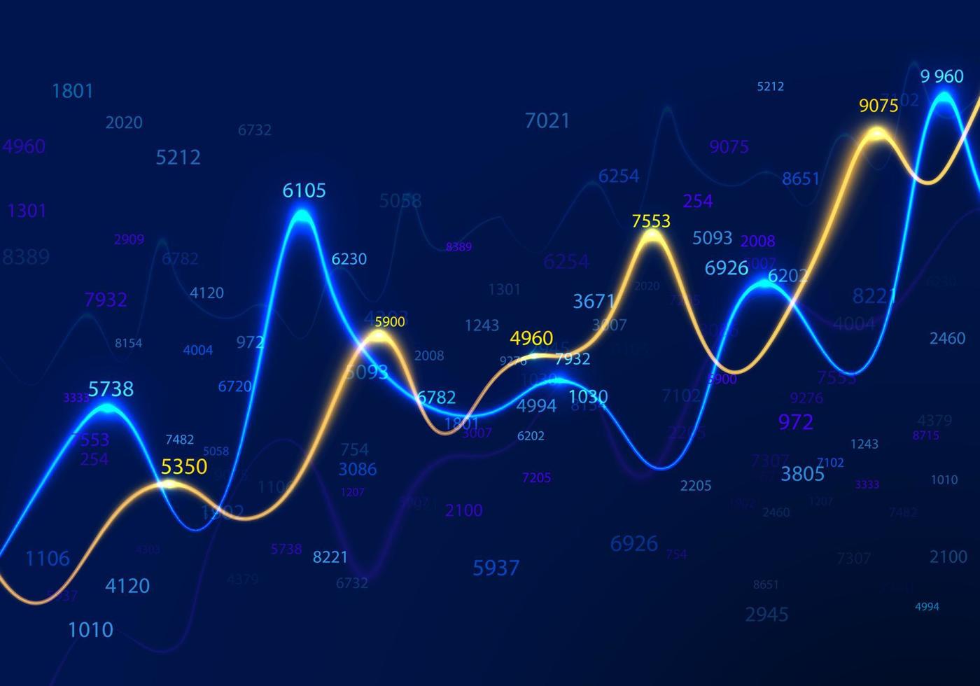 o negócio diagramas e gráficos em azul fundo com aleatória números. dados estatística e comércio pesquisar. financeiro relatório e econômico diagramas. infográfico elementos. vetor ilustração