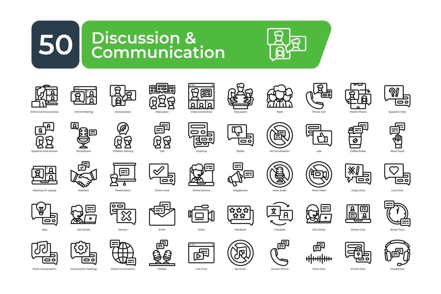 discussão e comunicação ícones pacote. fino linha ícones definir. limpar \ limpo e simples vetor ícones