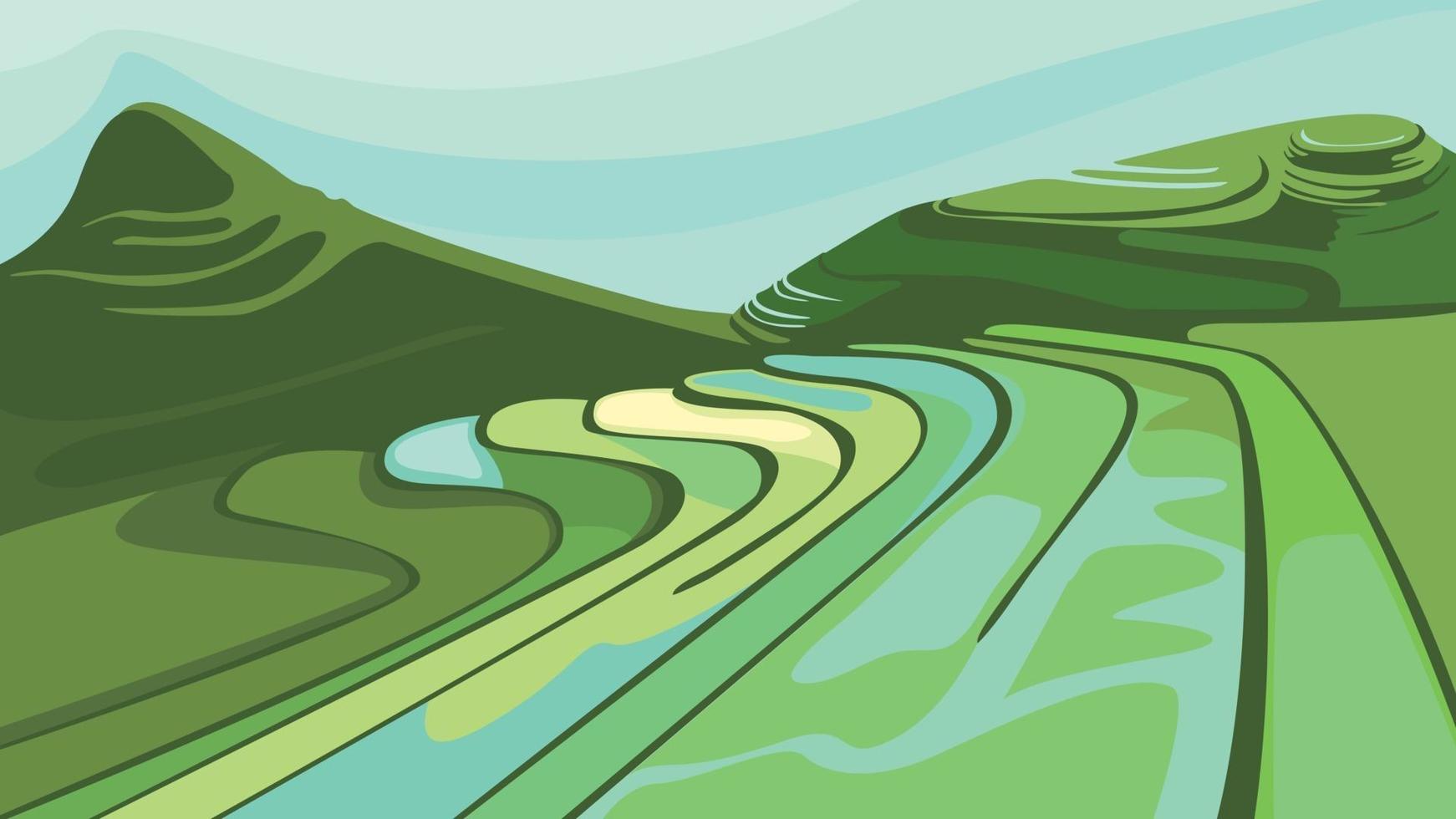 paisagem com campos de arroz. vetor