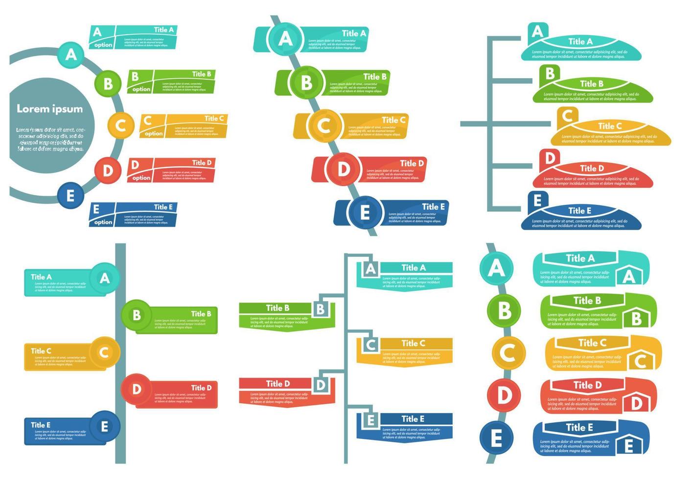 conjunto do seis elementos do infográfico Projeto. degrau de degrau infográfico Projeto modelo. vetor ilustração