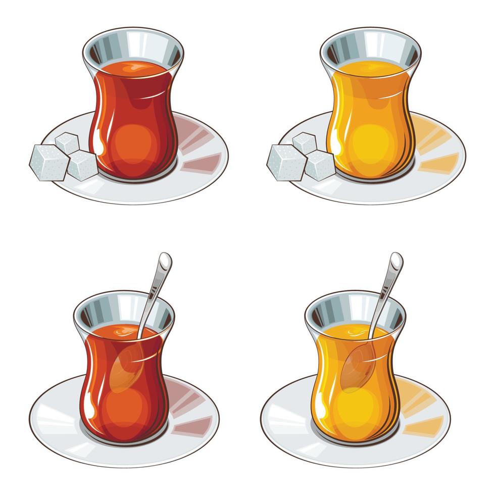 chá coleção, vidro copo do chá, Preto vermelho verde chá vetor