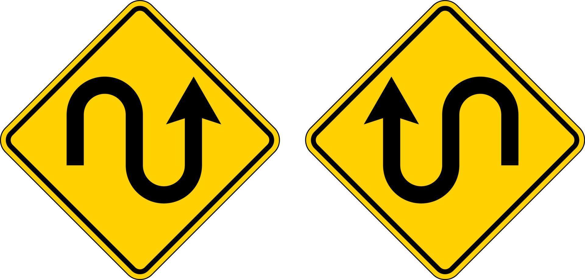 Atenção placa Duplo curva símbolo em branco fundo vetor
