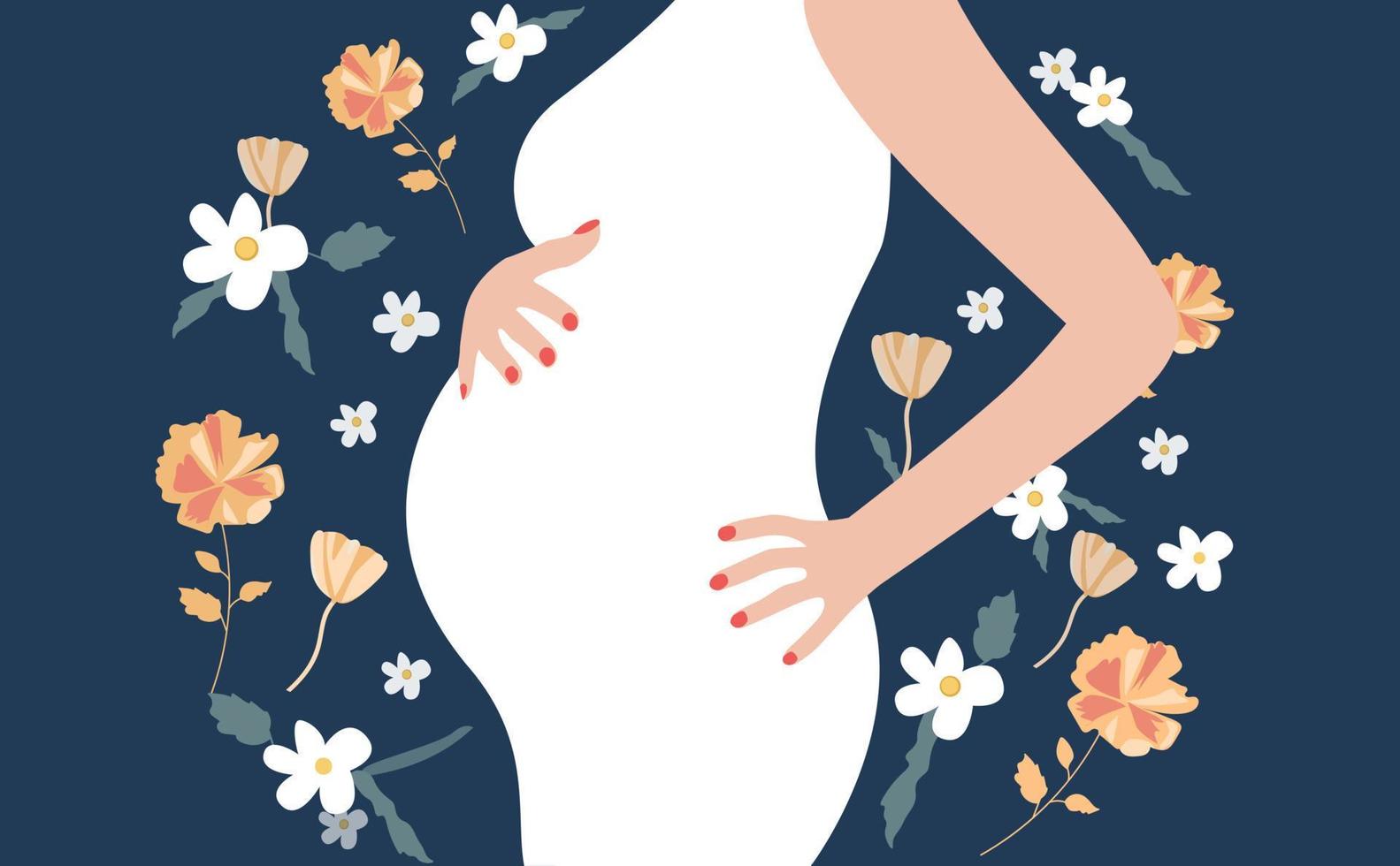 bandeira modelo para sites, ou anúncio, aterrissagem página. grávida mulher. mãe dia saudações. saúde Cuidado, fêmea, maternidade. colorida floral ilustração. vetor