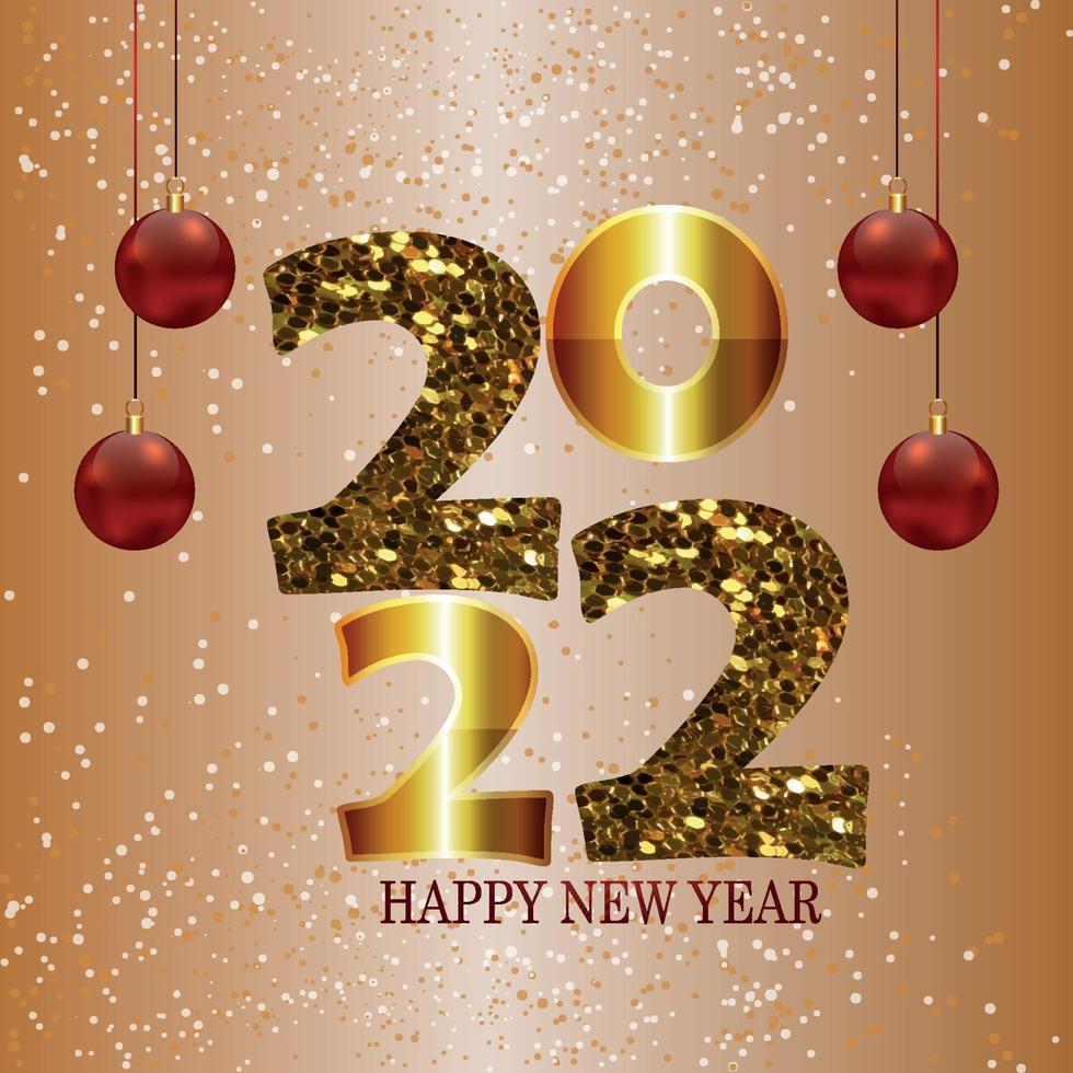 efeito de texto glitter dourado de fundo de celebração de feliz ano novo de 2022 vetor