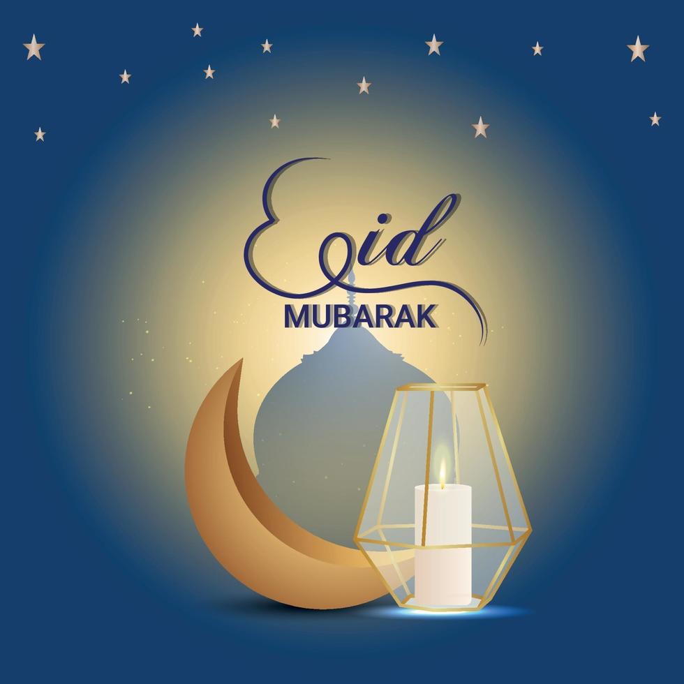 lua dourada eid mubarak e lanterna dourada vetor