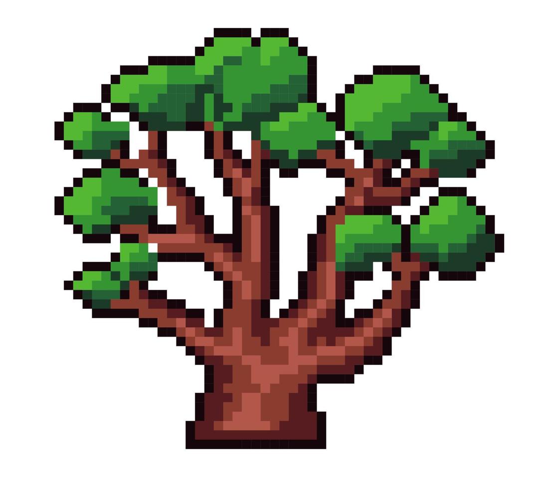 velho maciço árvore, pixelizada ícone para 8 mordeu jogos vetor