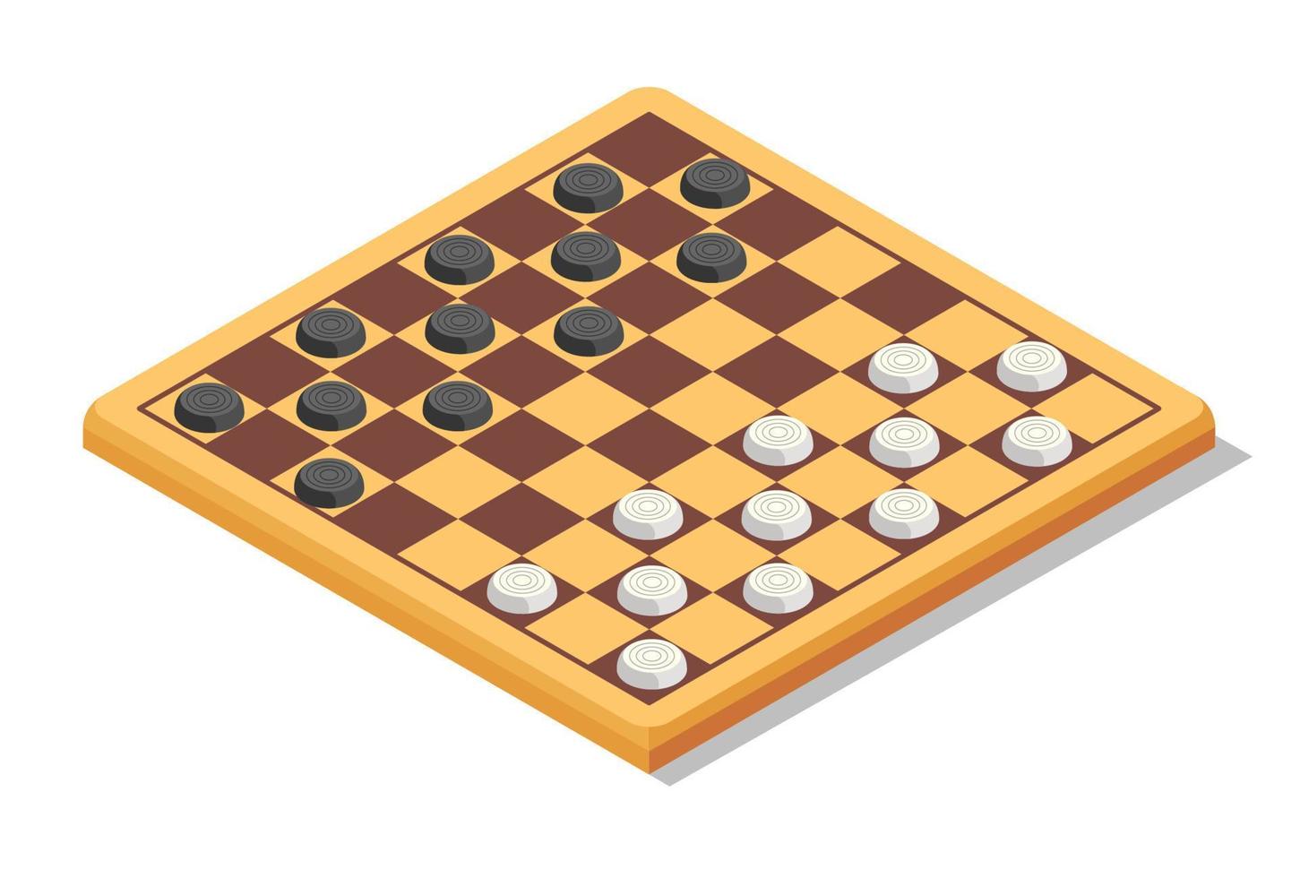 Tabuleiro de xadrez em damas de fundo de madeira ou jogo de rascunhos com  peças em ilustração vetorial preto e branco