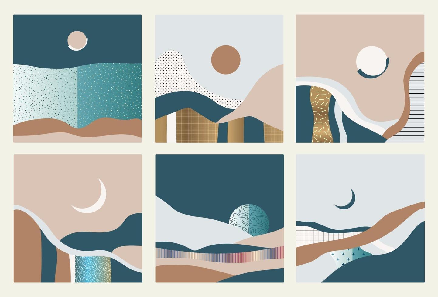 conjunto de paisagens abstratas. ilustração vetorial. vetor