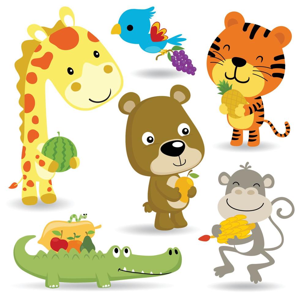 vetor desenho animado do engraçado animais desenho animado com frutas