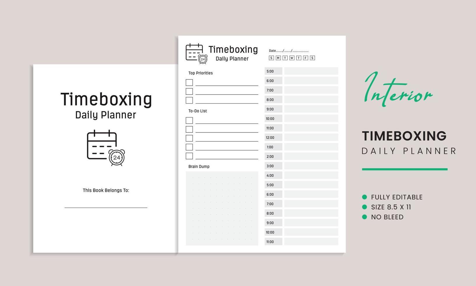 timeboxing diariamente planejador interior modelo vetor