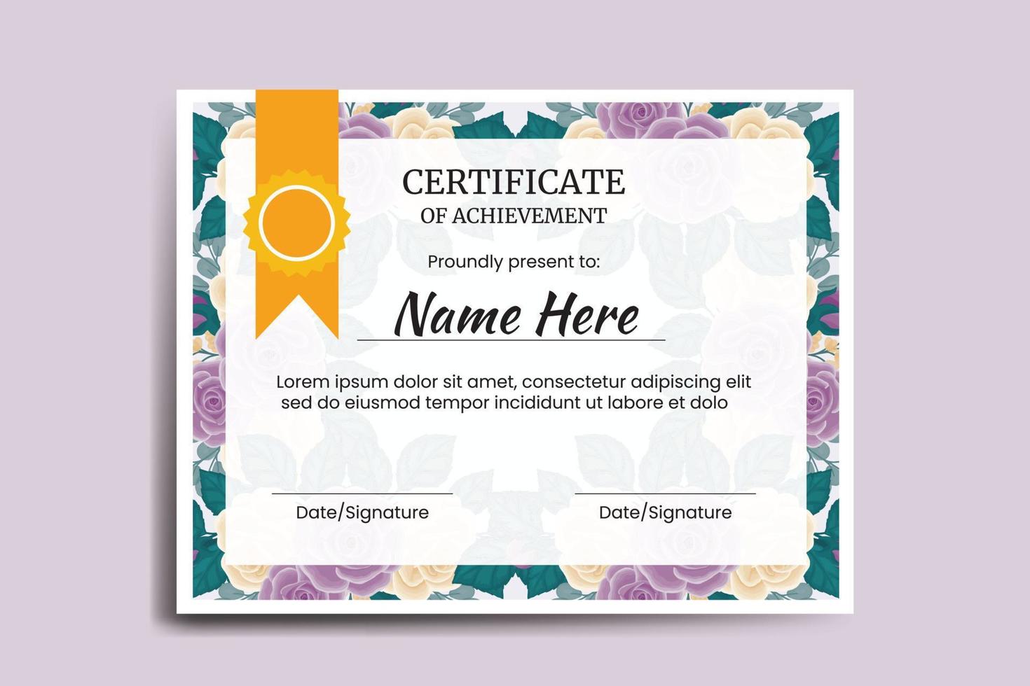 certificado modelo rosa flor aguarela digital mão desenhado vetor