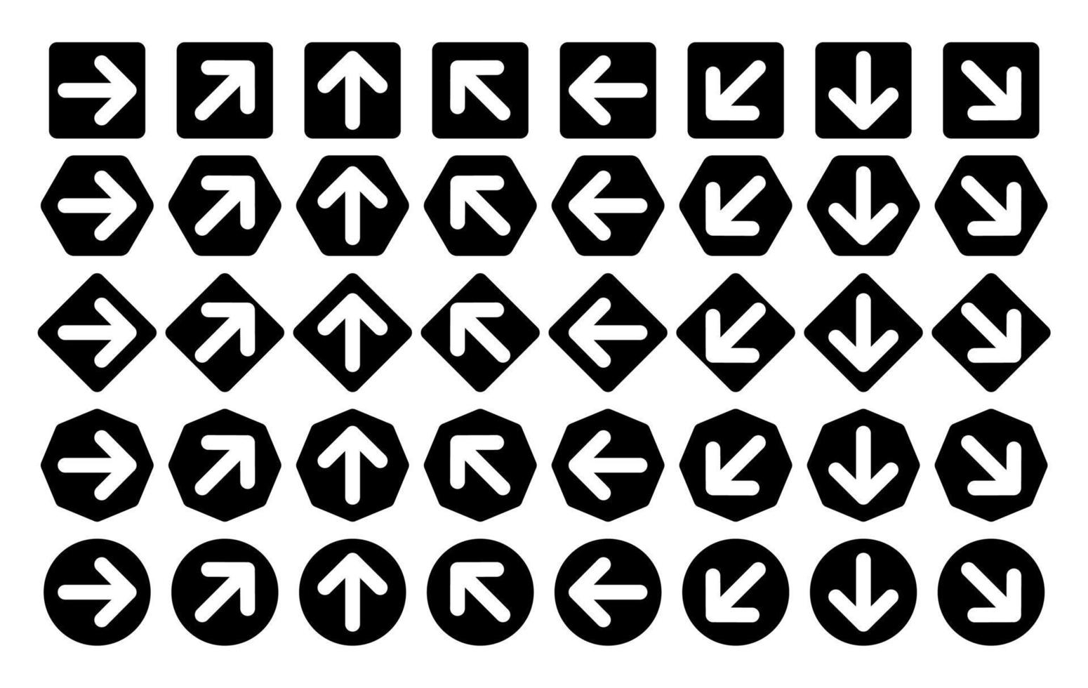 conjunto do branco Setas; flechas emoldurado de vários Preto forma. seta ícone vetor