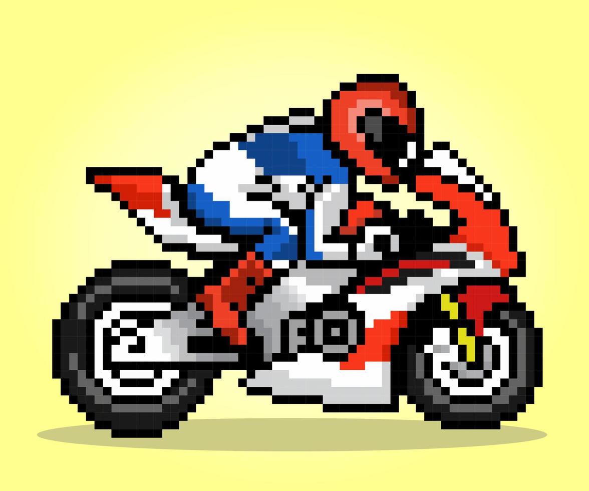 8 -pedaço pixel a homem equitação motocicleta dentro vetor ilustrações para jogos ativos ou Cruz costura padrões.