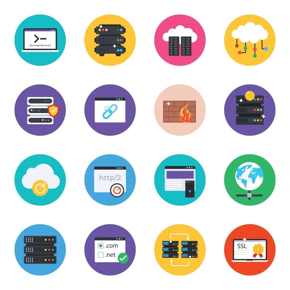 conjunto de ícones modernos de hospedagem na web vetor