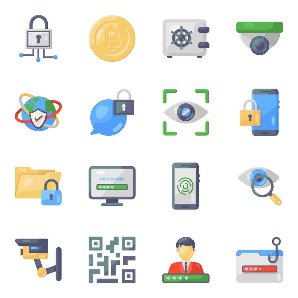 Conjunto de ícones de segurança cibernética e proteção de dados vetor