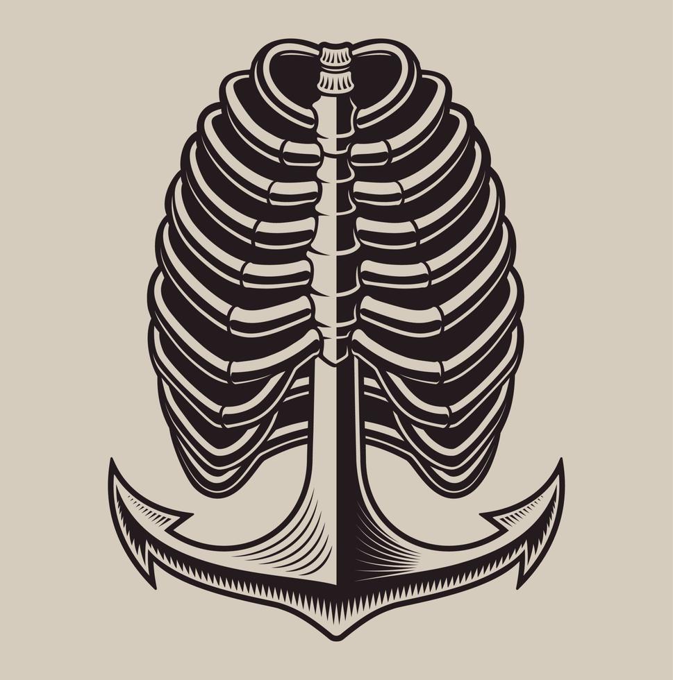 vetor ilustração do uma costelas esqueleto com âncora
