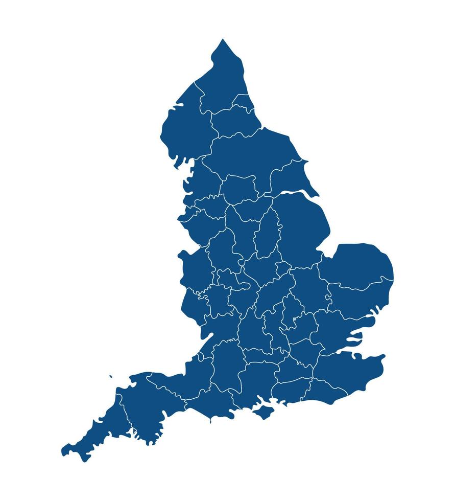 Inglaterra mapa com azul administração regiões mapa vetor