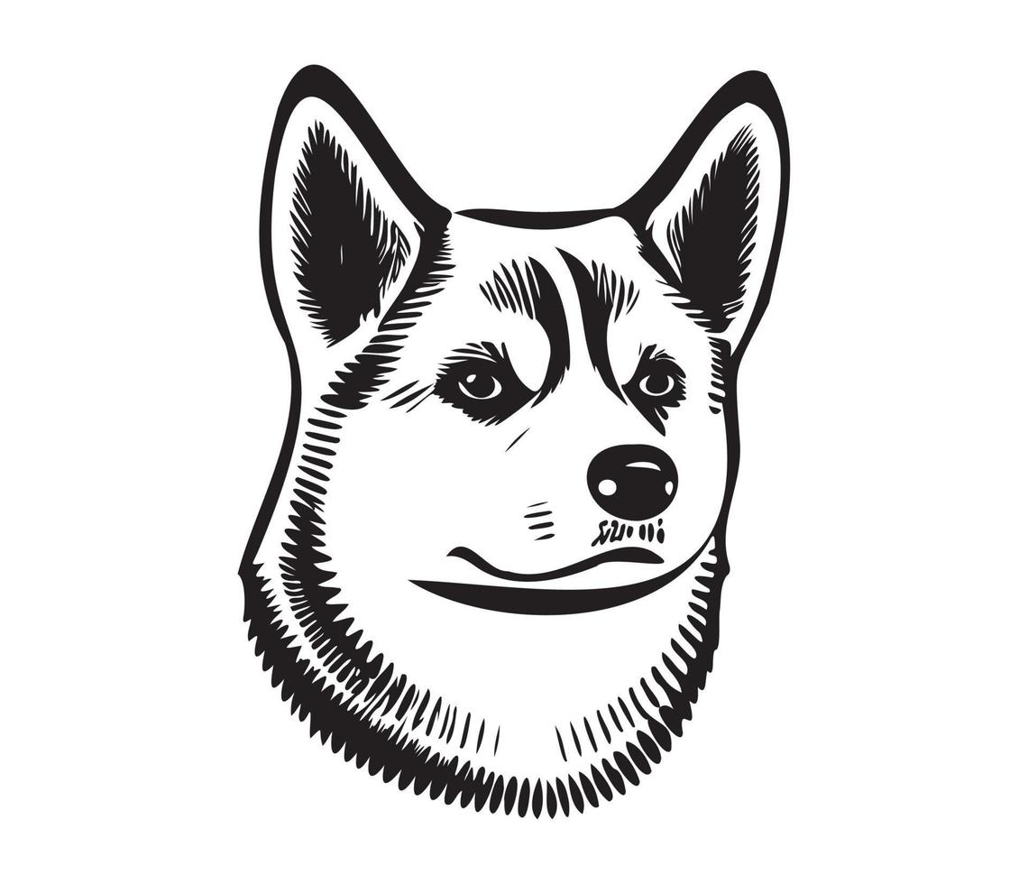 Shiba inu face, silhueta cachorro face, Preto e branco Shiba inu vetor