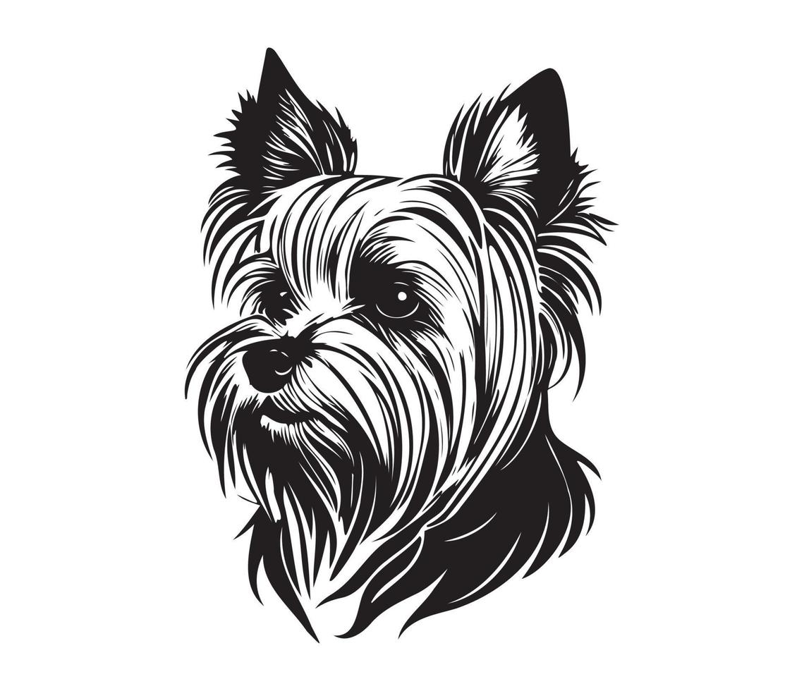 yorkshire terrier face, silhueta cachorro face, Preto e branco yorkshire terrier vetor