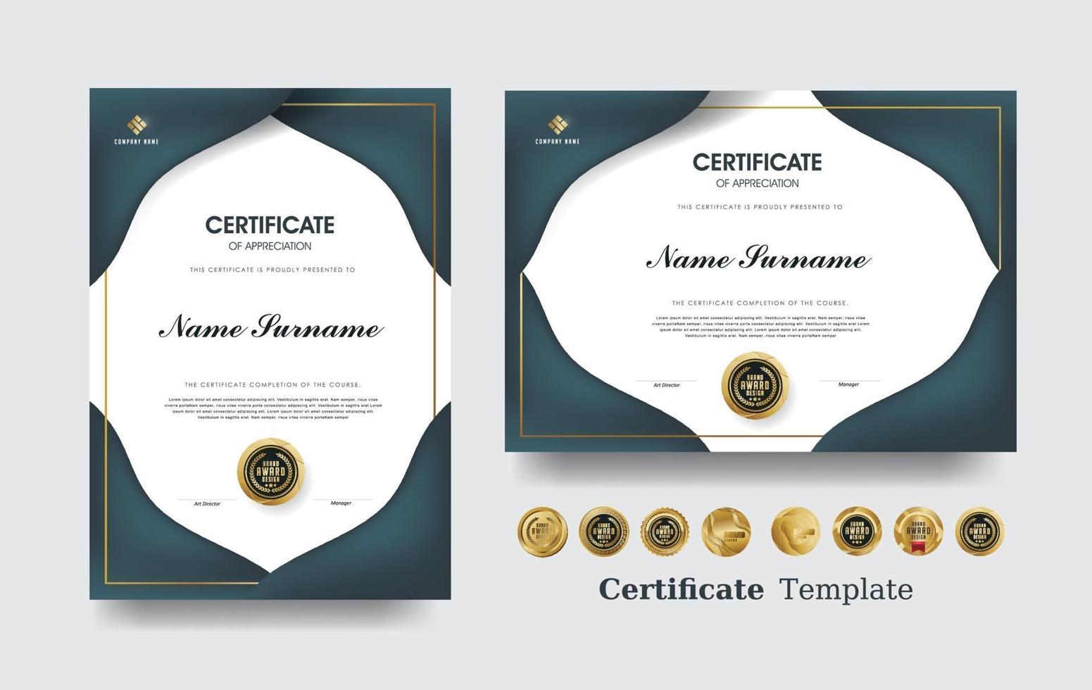 certificado de modelo de apreciação e design de emblemas premium de luxo de vetor. vetor