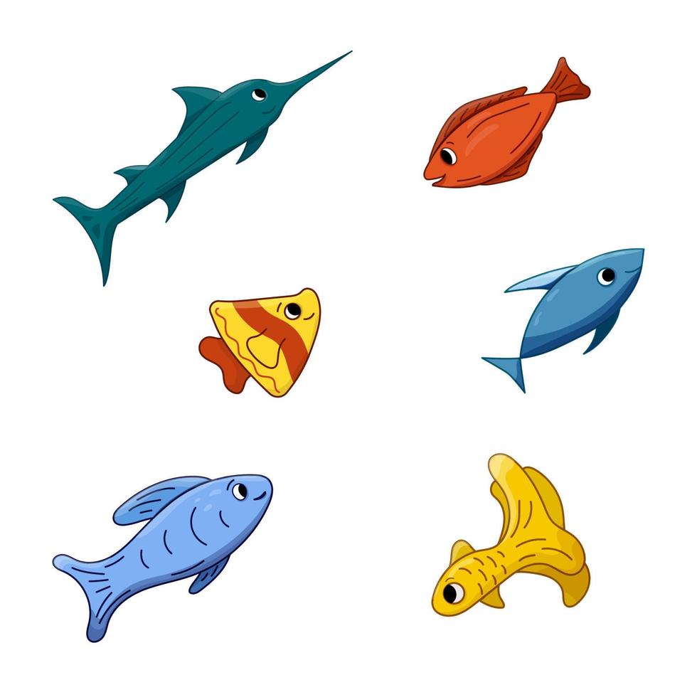 conjunto colorida peixe desenho animado vetor ilustração. isolado oceano animal. marinho tema. rabisco morador.