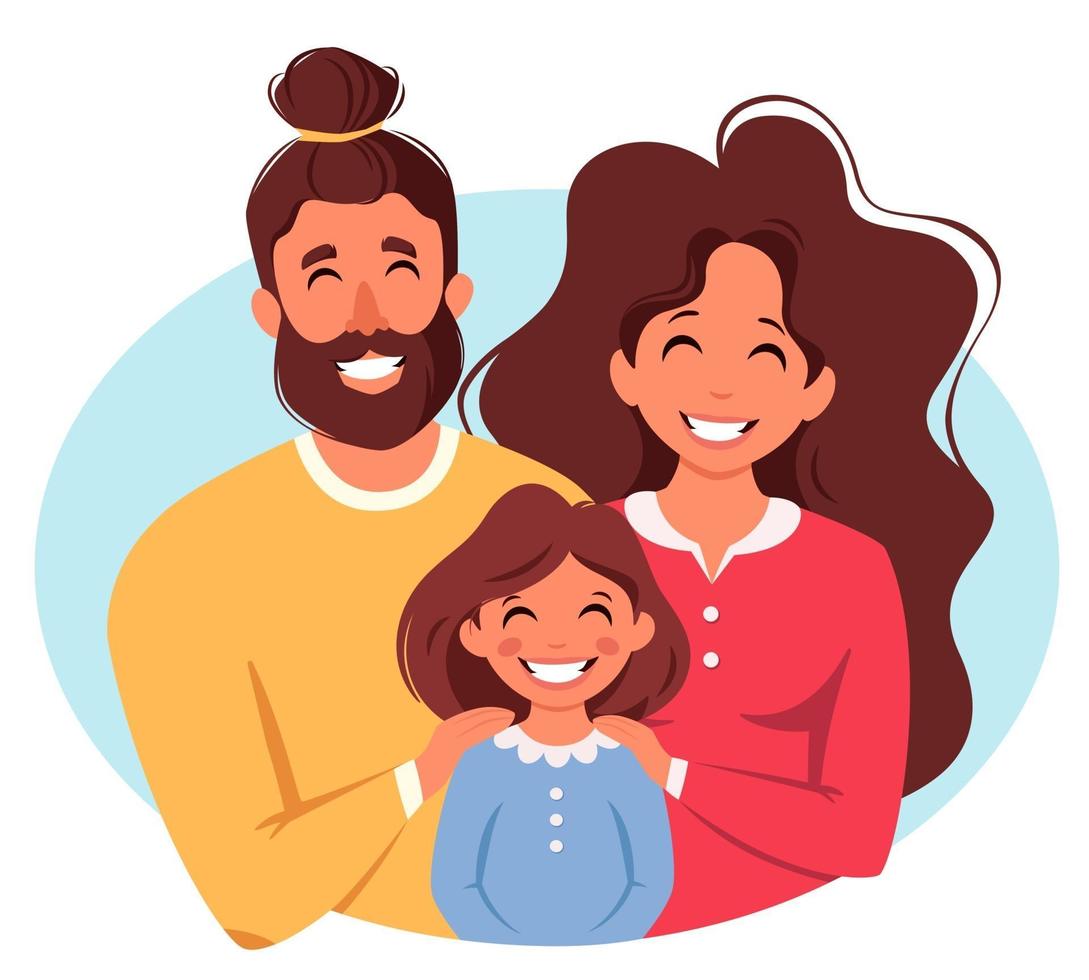 família feliz com a filha. pais abraçando a criança. dia internacional das famílias. ilustração vetorial vetor