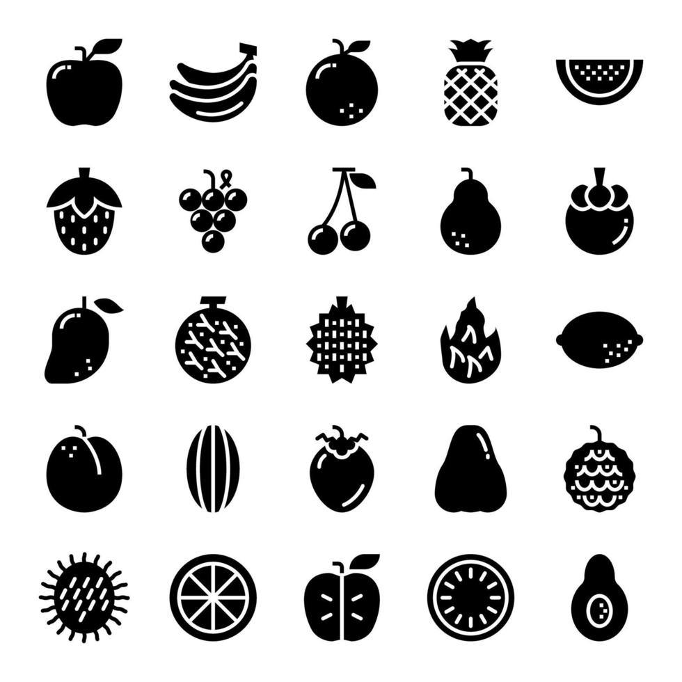 ícones de vetor de glifo de frutas