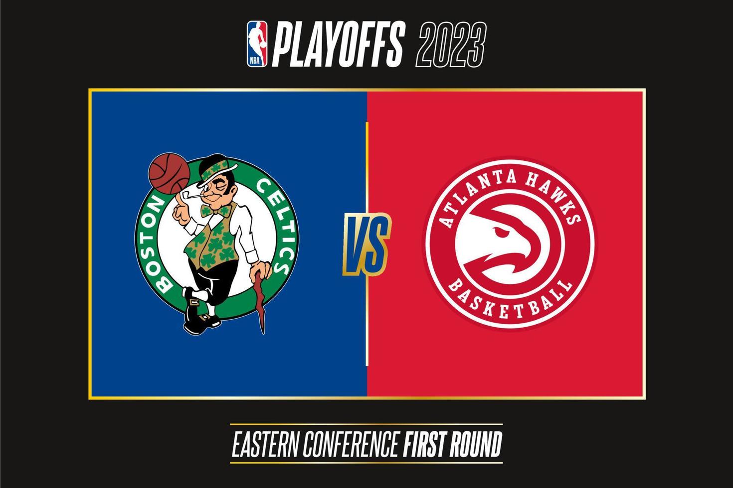 boston celtas vs Atlanta falcões, 2023 nba jogos decisivos. torneio do a nacional basquetebol associações 2022-23 temporada. tbilisi, geórgia - abril 14, 2023. vetor