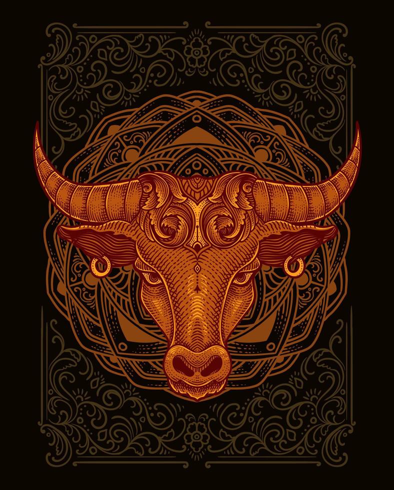 ilustração do touro cabeça tribal estilo com vintage gravação enfeite dentro costas perfeito para seu o negócio e mercadoria vetor