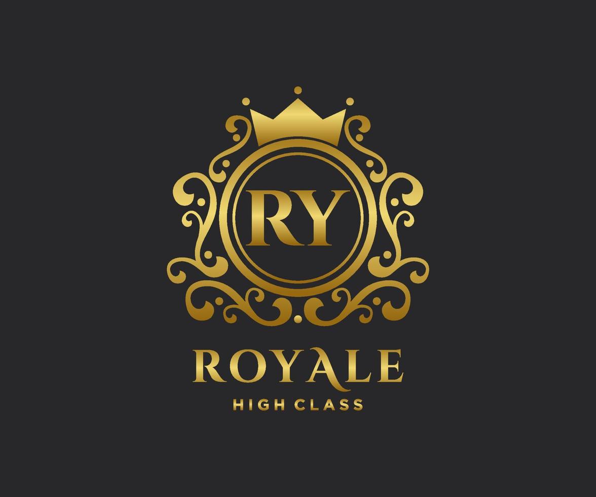 dourado carta ry modelo logotipo luxo ouro carta com coroa. monograma alfabeto . lindo real iniciais carta. vetor