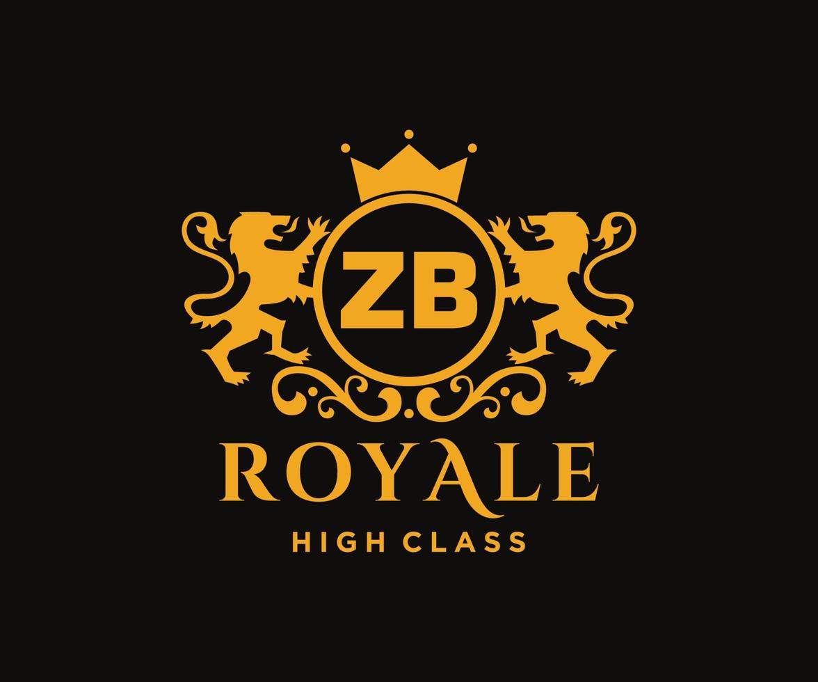 dourado carta zb modelo logotipo luxo ouro carta com coroa. monograma alfabeto . lindo real iniciais carta. vetor