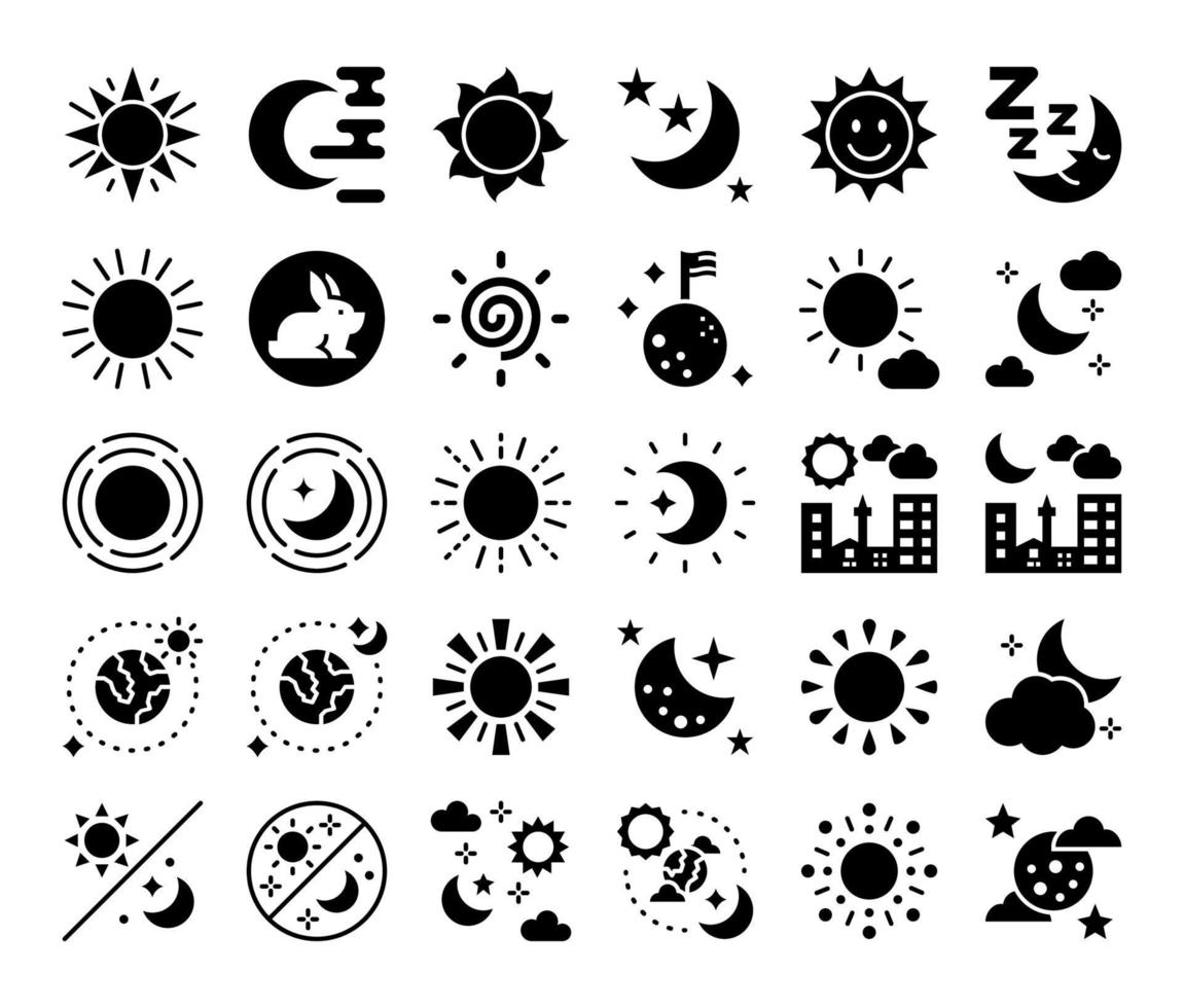 ícones de vetor de glifo de sol e lua