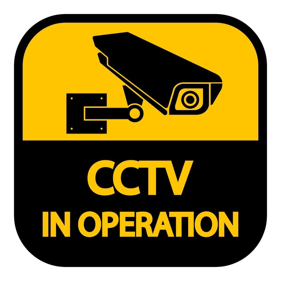 câmera de cctv label.black sinal de vigilância por vídeo em fundo branco. Ilustração em vetor