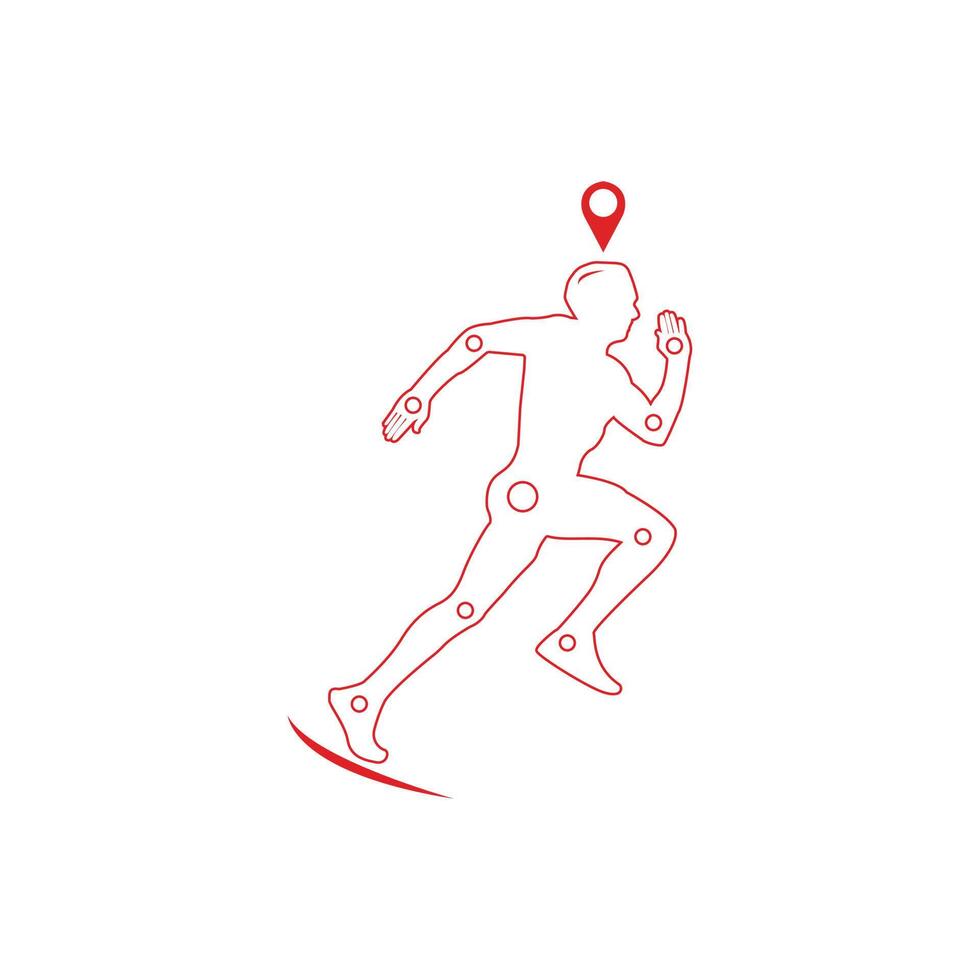 snowboarder com uma PIN em a mapa. corrida homem ginástica pontos. vetor linear ilustração.