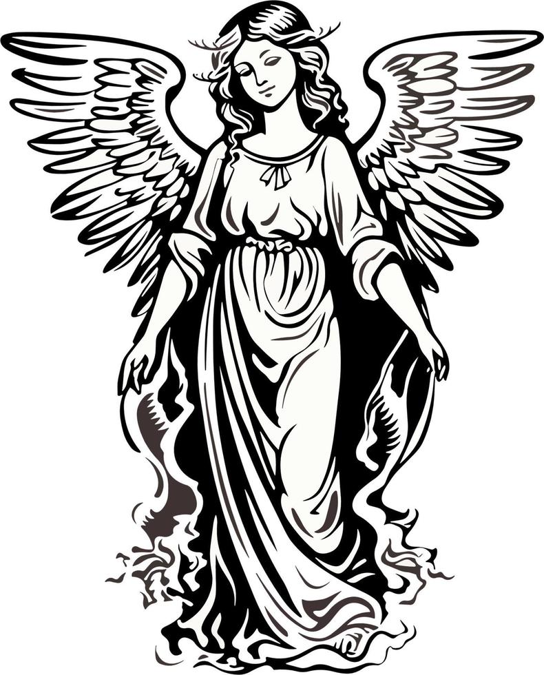 Preto e branco fêmea anjo ilustração vetor