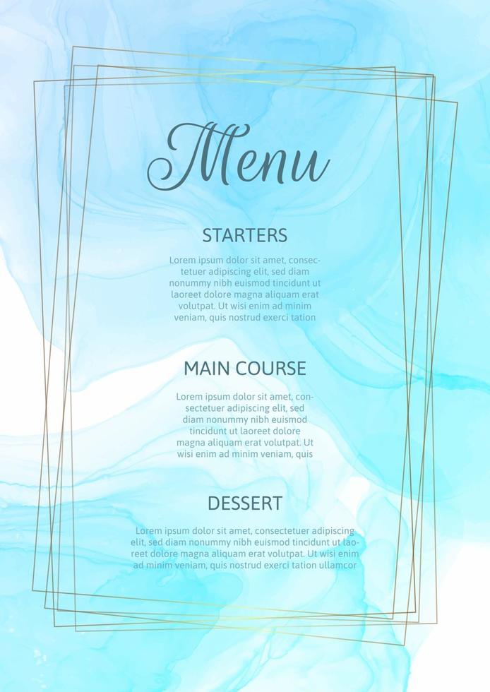 design de menu elegante com design em aquarela vetor