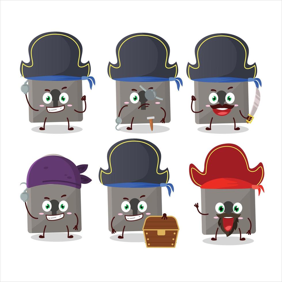 desenho animado personagem do trava com vários piratas emoticons vetor