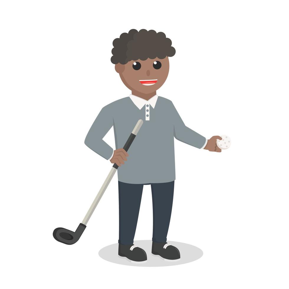 jogador de golfe homem africano com golfe bastão e bola Projeto personagem em branco fundo vetor