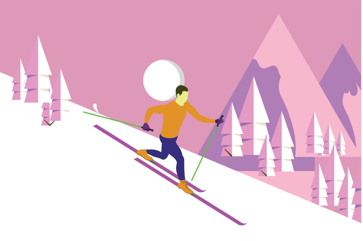 a Garoto é esquiar em a colinas. vetor