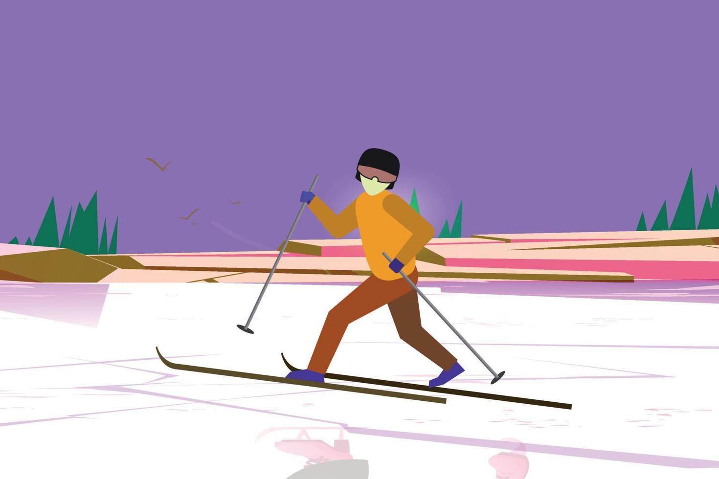 a Garoto é gelo esquiar. vetor