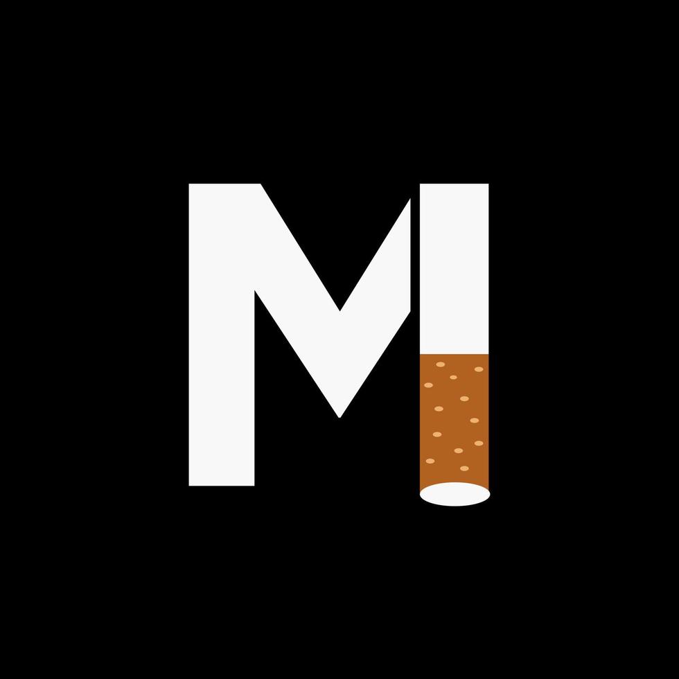 carta m fumaça logotipo conceito com cigarro ícone. tabaco logotipo vetor
