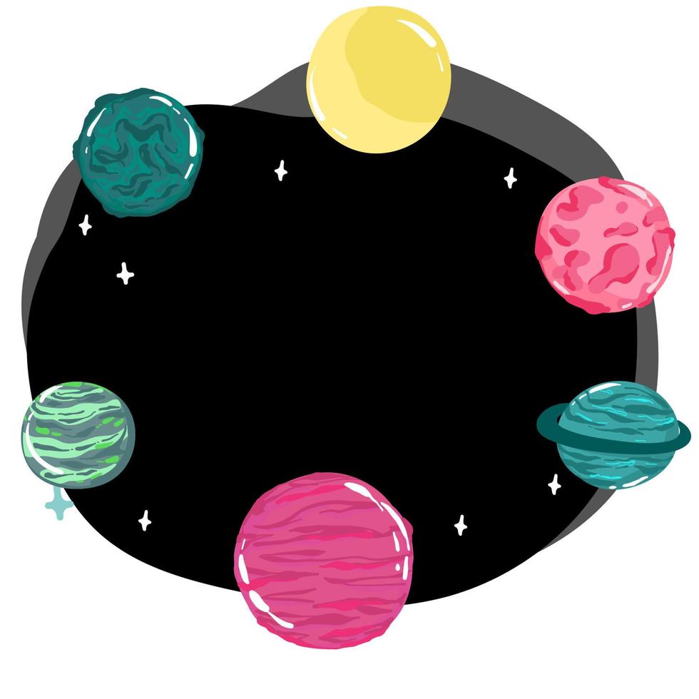 desenho animado espaço fundos. modelos para panfletos, bandeiras, cartões, capas, quadros, cartazes. vetor crianças s ilustração. a foguete leva fora para dentro a céu. planetas e a universo. jogos estilo,