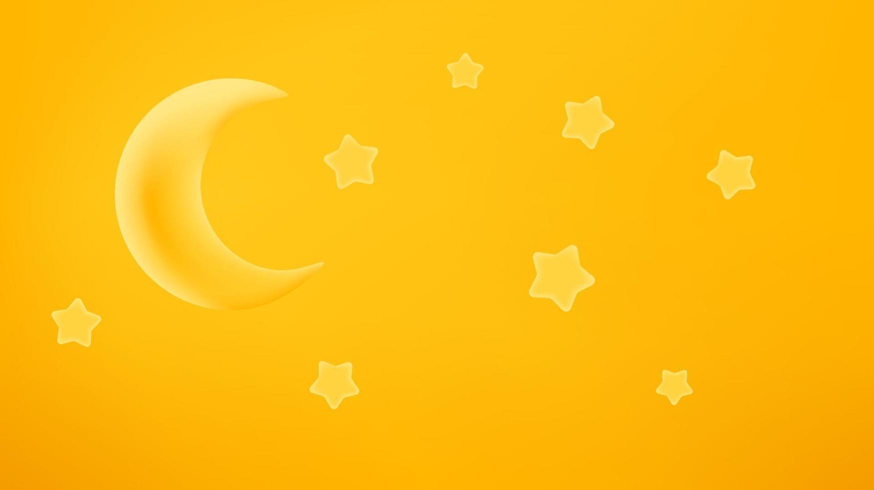 decoração do ramadã. banner de vetor com lua e estrelas. ilustração de efeito de plasticina