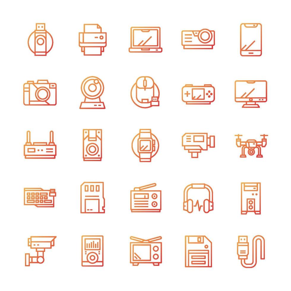 conjunto de ícones de dispositivo e gadget com estilo gradiente. vetor