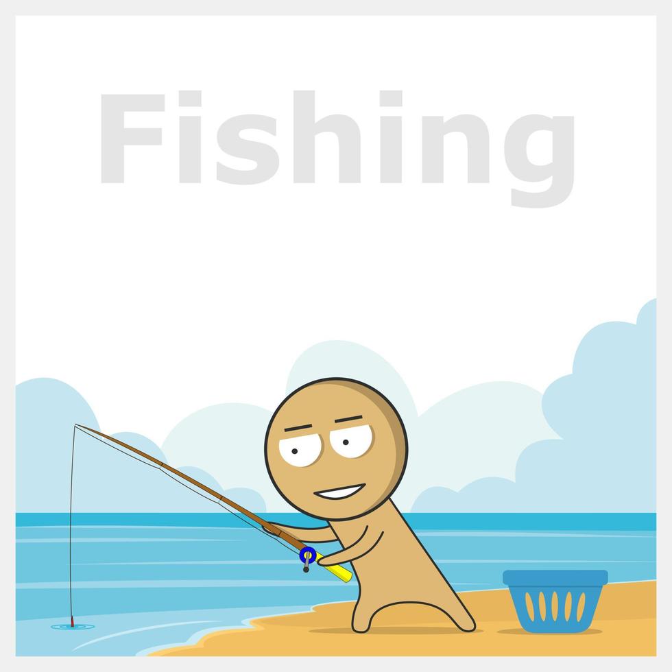 homem pescando com vara de pescar vetor