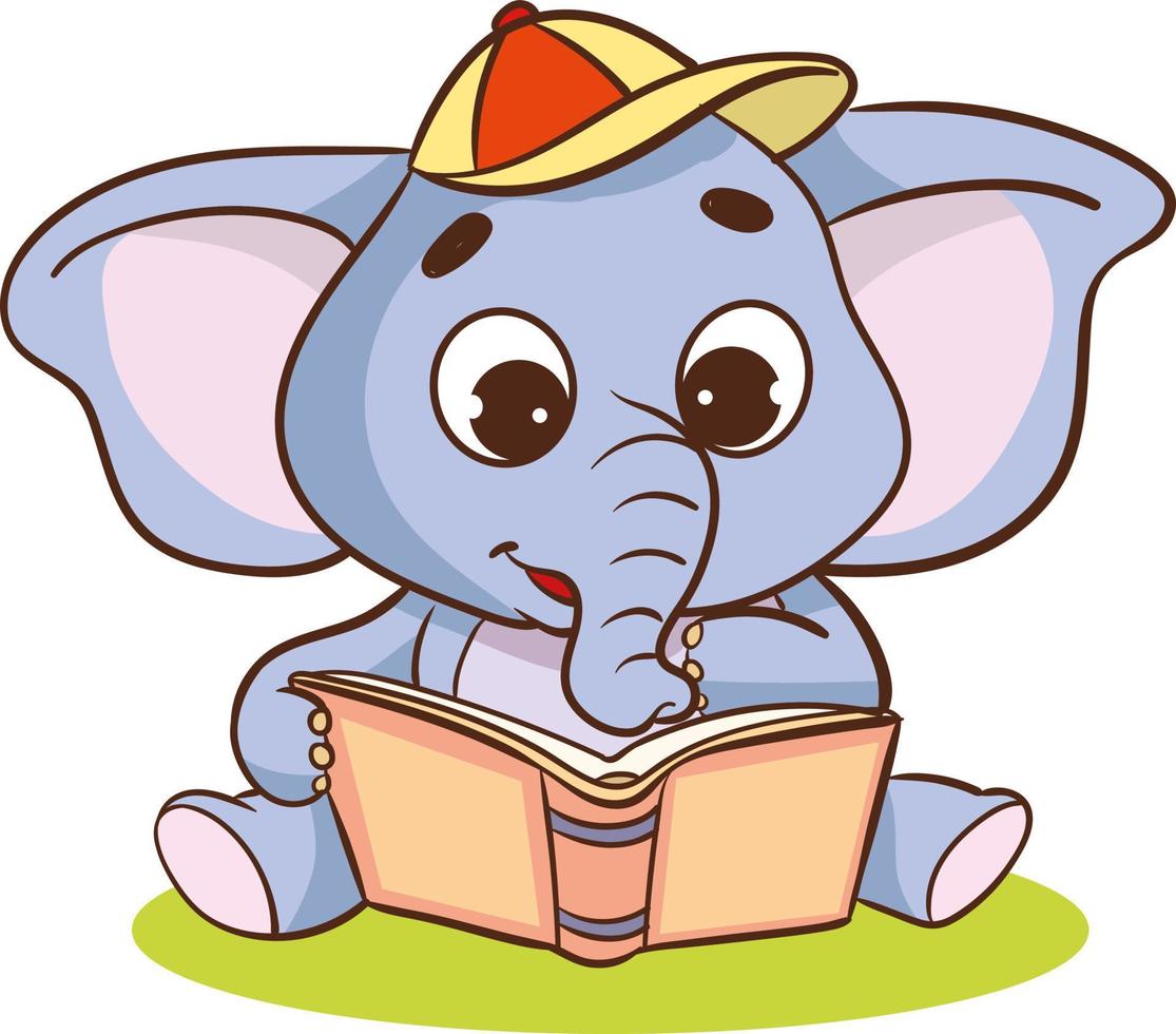 fofa elefante lendo uma livro vetor ilustração